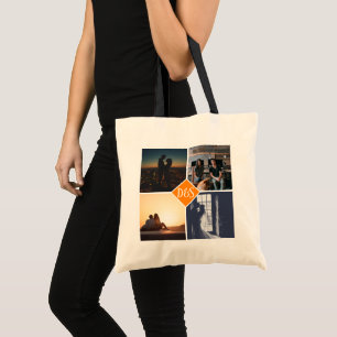 4 Foto gepersonaliseerd collage monogrammen Tote Bag