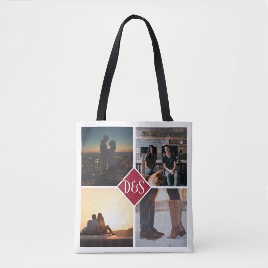 4 Foto gepersonaliseerd collage monogrammen Tote Bag (Voorkant)