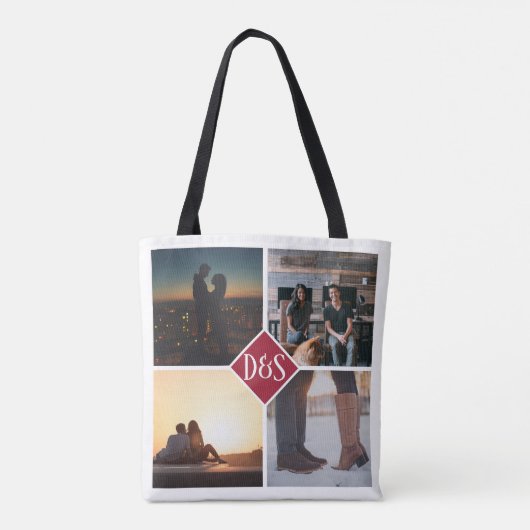 4 Foto gepersonaliseerd collage monogrammen Tote Bag (Achterkant)