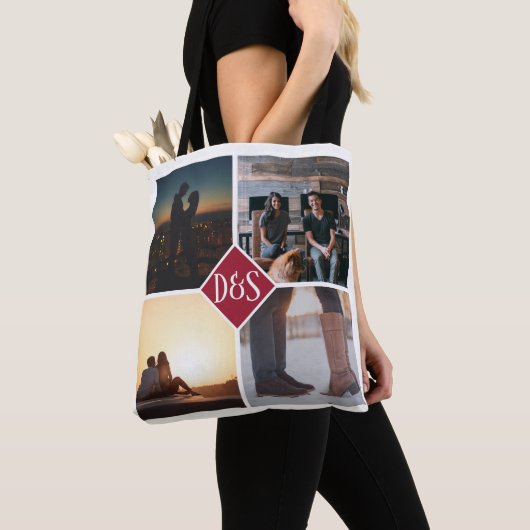 4 Foto gepersonaliseerd collage monogrammen Tote Bag (Dichtbij)