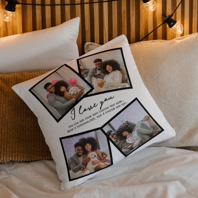4 Foto Gepersonaliseerde en Tekst Sjabloon Kussen (4 Photo Personalized and Text Template Throw Pillow by Ricaso. Make your own, upload photographs)