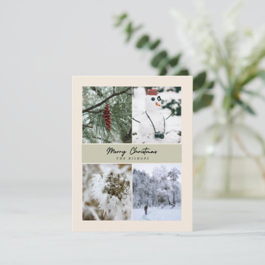 4 Foto Gepersonaliseerde Vrolijke Kerstmisgroet Feestdagenkaart (Staand voorkant)