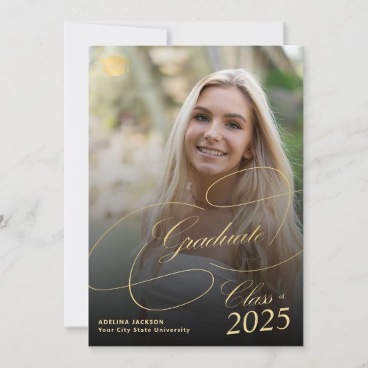 4 foto gouden zwart afstuderen script afstuderen aankondiging (Voorkant)