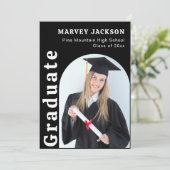 4 Foto Graduation Party Elegant Zwart-wit Kaart (Staand voorkant)