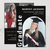 4 Foto Graduation Party Elegant Zwart-wit Kaart (Voorkant / Achterkant)