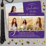 4 Foto Graduation Party Paarse, wit en echt Folie Uitnodiging<br><div class="desc">Nodig familie en vrienden uit om een middelbare school of universitair diploma te vieren met een stijlvolle maatse 4 uitnodigingen voor fotocollage paarse, witte en gouden folie. Alle afbeeldingen en formuleringen zijn eenvoudig te personaliseren. (AFBEELDING PLACEMENT TIP: Een gemakkelijke manier om een foto precies te centreren hoe u wilt is...</div>