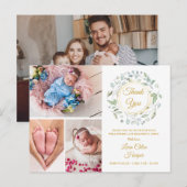 4 Foto Greenery Floral Gold Hartelijk dank voor Ba Aankondigingskaart (Voorkant / Achterkant)