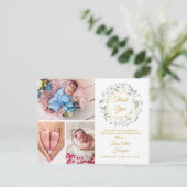 4 Foto Greenery Floral Gold Hartelijk dank voor Ba Aankondigingskaart (Staand voorkant)