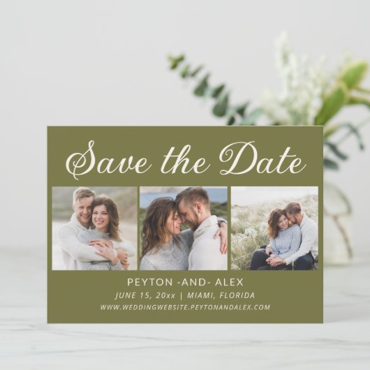4-foto groen 2-zijdige bruiloft opslaan datum save the date (Staand voorkant)