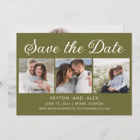 4-foto groen 2-zijdige bruiloft opslaan datum save the date (Voorkant / Achterkant)