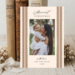4 Foto Hand Getekende Schelp Lint Streep Kerstmis Feestdagenkaart