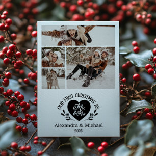 4 Foto Hart Eerste Kerst als Mr & Mrs. Feestdagenkaart