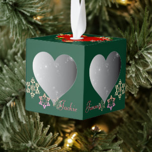 4 Foto Harten Santa's Rendier Cube Ornament