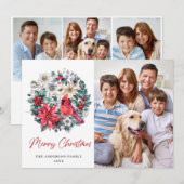 4 FOTO Holly Berry Kardinaal Poinsettia Kerstmis Feestdagenkaart (Voorkant / Achterkant)