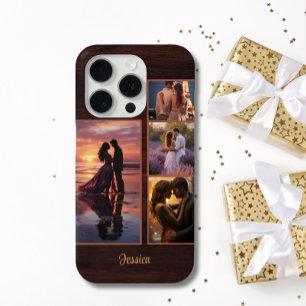 4 Foto Hout Graan Timber Gepersonaliseerde Naam Te iPhone 15 Pro Case