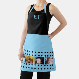 4 foto initialen polka stippen zwart blauw schort