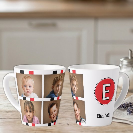 4 foto initiële naam zwart rood latte mok