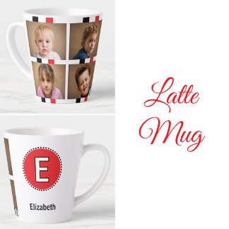 4 foto initiële naam zwart rood latte mok
