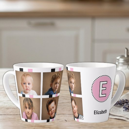 4 foto initiële naam zwart roze latte mok