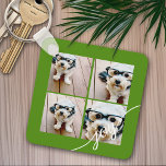 4 Foto Instagram Collage met Holiday Joy Green Sleutelhanger<br><div class="desc">Gebruik 4 vierkante afbeeldingen om een uniek en trendy Merry-kerstmemento te maken. Als u om het even wat rond moet bewegen,  klik op de aanpassingsknoop om veranderingen aan te brengen.</div>
