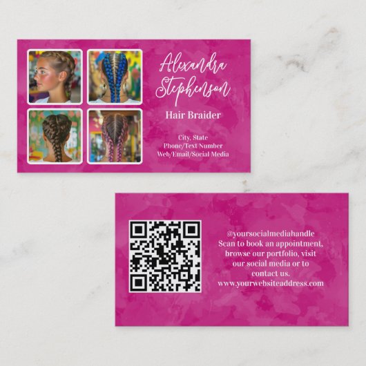 4 Foto Instagram Haarvlechter Vlecht QR-code Visitekaartje (Voorkant / Achterkant)