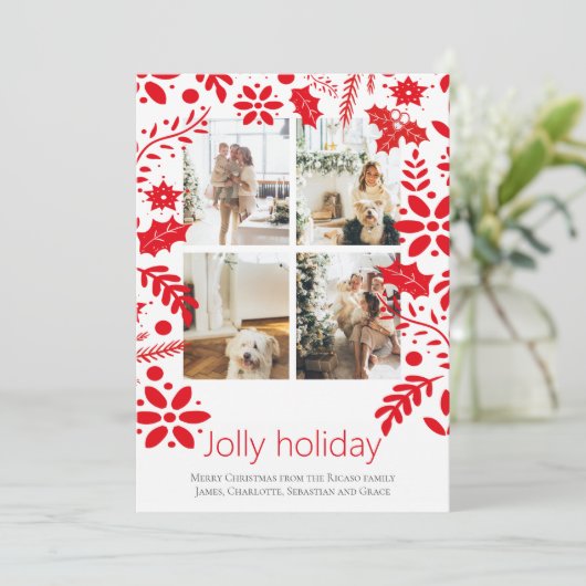 4 Foto Jolly Holiday Nordic Bloem Kerstmis Kaart (Staand voorkant)