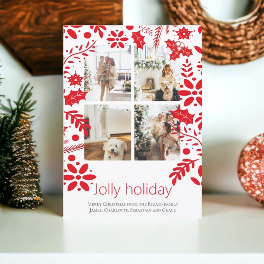 4 Foto Jolly Holiday Nordic Bloem Kerstmis Kaart