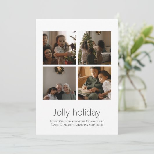 4 Foto Jolly Holiday Nordic Pattern Kerst Kaart (Staand voorkant)