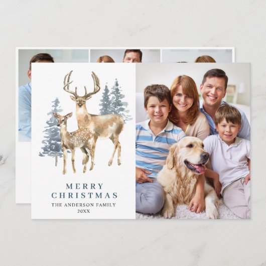 4 FOTO-kerst met legant deer Pine-boom Feestdagenkaart (Voorkant / Achterkant)