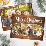 4 FOTO Kerst Rustiek Bruin Hout Groet Boho Feestdagenkaart<br><div class="desc">kersttrouwe bruin hout PHOTO Greeting Holiday Card.</div>