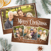 4 FOTO Kerst Rustiek Bruin Hout Groet Boho Feestdagenkaart