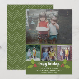 4 Foto kerstcollage - Retro Holly Feestdagenkaart