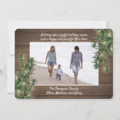 4 Foto Kerstgroen, rustiek hout en verlichting Feestdagenkaart (Achterkant)