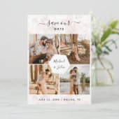 4 Foto Koppelcollage & Roze Blush Bloem Bruiloft Save The Date (Staand voorkant)