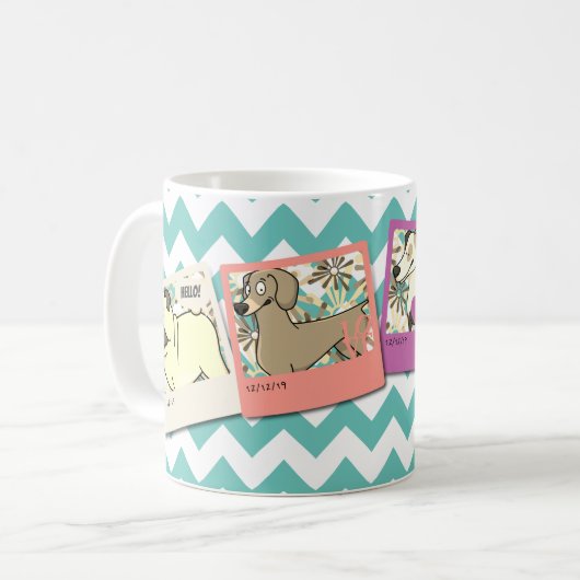 4 foto-lijst collage met randen & chevron bckgd koffiemok (Voorkant links)