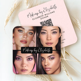 4 Foto Make-up Blush Roze Schrift Zwart QR Code Vierkante Visitekaartje