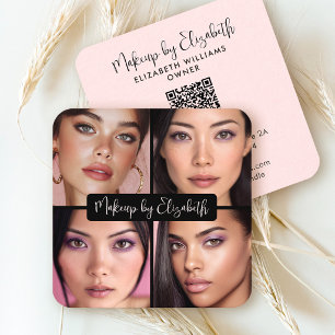 4 Foto Make-up Blush Roze Schrift Zwart QR Code Vierkante Visitekaartje