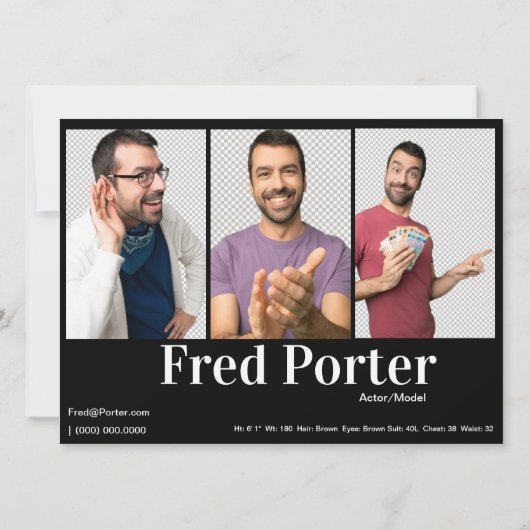 4 Foto Mannelijke Acteur Headshot Comp Kaart Sjabl (Achterkant)