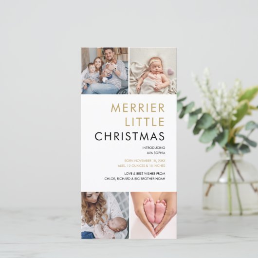 4 Foto Merrier Little Kerstgeboorte Feestdagenkaart (Staand voorkant)