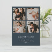 4 Foto Merry Christmas Dark Azure Holiday Kaart (Staand voorkant)