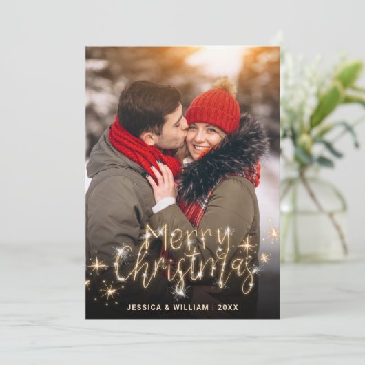 4 FOTO Merry Kerstmis Gold Sparkle Greeting Holi Feestdagenkaart (Staand voorkant)