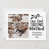 4 Foto minimalist Onze eerste kerst getrouwd Feestdagenkaart (Voorkant)