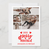 4 Foto minimalist Vrolijk en getrouwd Feestdagenkaart (Voorkant)