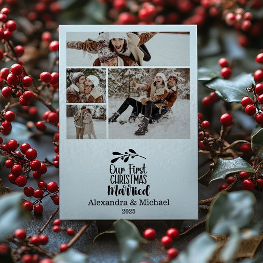 4 Foto Minimalistisch Ons Eerste Kerstmis Getrouwd Feestdagenkaart