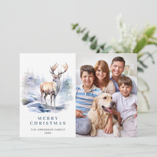 4 FOTO Minimalistische Elegante Herten Kerstmis Feestdagenkaart (Staand voorkant)
