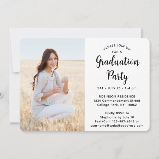 4 Foto Modern Elegant Script Graduparty Kaart (Achterkant)