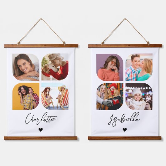 4 Foto Modern Trendy Simple Personalized Names Hangend Wandkleed (Dubbel)
