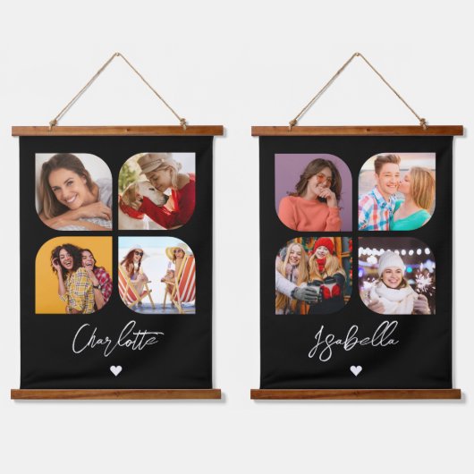 4 Foto Modern Trendy Simple Personalized Names Hangend Wandkleed (Dubbel)