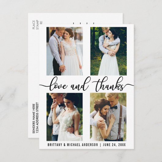 4 Foto Modern Trouwliefde en Dankbaarheid Script Briefkaart (Voorkant / Achterkant)