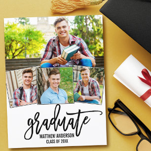 4 Foto Moderne Borstel Script Graduation Party Uitnodiging Briefkaart